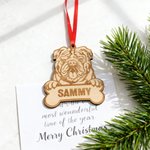 Personalised Engraved Dog Bone Wooden Christmas Ornament with Name Home Decor Christmas Gift for Dog Owners Lovers