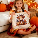 Personalised Autumn Highland Cow Pumpkin Soft Cushion Cover with Name Home Decor Birthday Thanksgiving Day Gift for Family Kids