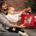 Chapeau de Père Noël Personnalisé Initiale Personnage Cartoon Rouge Grand Sac Fourre-tout en jute avec Nom Utilisation quotidienne Cadeau de Noël pour la Famille Les Amis