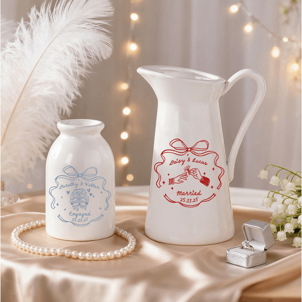 Personalised Romantic Hand-Painted Style Married Ceramic Vase with Name and Date Home Decor Wedding Engagement Christmas Gift for Couples