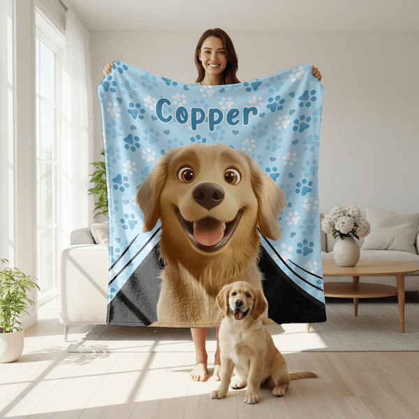 Coperta personalizzata con nome per il regalo di compleanno per il padrone di un animale domestico, con stampa a zampa di cane.