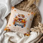 Personalised Autumn Highland Cow Pumpkin Soft Cushion Cover with Name Home Decor Birthday Thanksgiving Day Gift for Family Kids
