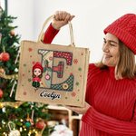 Sac en toile de jute personnalisé avec nom Noël Utilisation quotidienne Cadeau pour la famille Amis