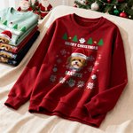 Gepersonaliseerd Multicolor Kerstmuts 1-2 Huisdier Gezicht Foto's Zacht Sweatshirt met Naam Kerstcadeau voor Huisdierbezitters