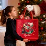 Chapeau de Père Noël Personnalisé Initiale Personnage Cartoon Rouge Grand Sac Fourre-tout en jute avec Nom Utilisation quotidienne Cadeau de Noël pour la Famille Les Amis