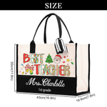 Personalized Best Teacher Cute Christmas Letter Large Cotton and Linen Tote Bag with Name and Text Christmas Gift for Teacher