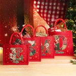 Chapeau de Père Noël Personnalisé Initiale Personnage Cartoon Rouge Grand Sac Fourre-tout en jute avec Nom Utilisation quotidienne Cadeau de Noël pour la Famille Les Amis