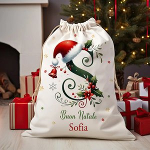 Un sacco pieno di amore (e regali) - Sacco di Babbo Natale in tela personalizzato con iniziale e nom
