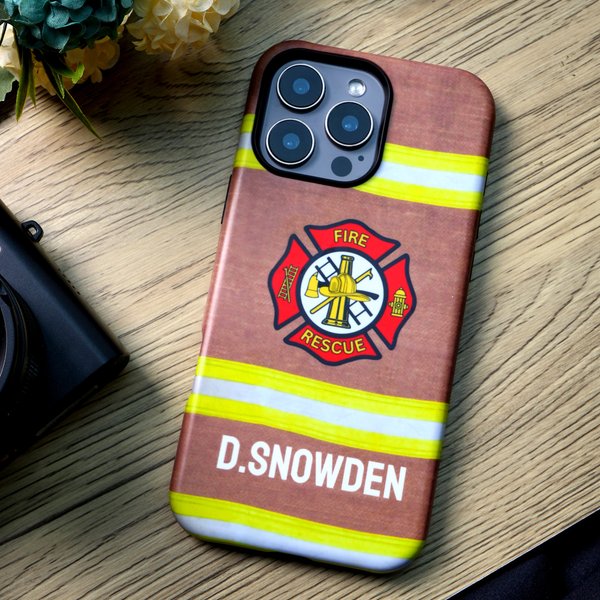Personalized Maltese Cross Firefighter Uniform Glossy Matte Phone Case with Name for iPhone Samsung Thanksgiving Day Birthday Gift for Firefighters