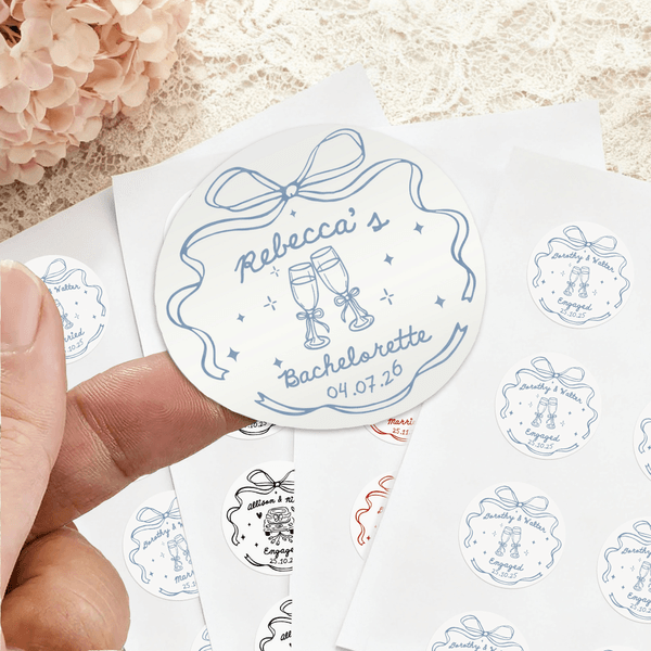 Personalizzato romantico matrimonio fiocco adesivi impermeabili con nome regalo decorazione matrimonio doccia nuziale festa bomboniere per la coppia