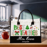 Personalized Best Teacher Cute Christmas Letter Large Cotton and Linen Tote Bag with Name and Text Christmas Gift for Teacher