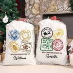 Personalized Christmas Stamp Special Delivery Drawstring Canvas Gift Bag with Name Christmas Eve Party Favors for Kids Friends Family