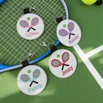 Personalisierte Multicolor Tennisschläger Design Tasche Tag Keychain mit gestickten Namen Geburtstag Club Team Geschenk für Tennisspieler Liebhaber