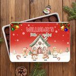 Personalized 1-8 Gingerbread Men House Pattern Biscuit Tin Storage Box with Text Title and Names Christmas Gift for Kids Family Friends