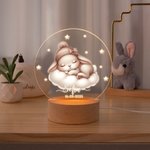 Luz nocturna LED personalizada de animales dormidos con diseño de luna y estrella base de madera fecha y nombre regalo de cumpleaños para niños