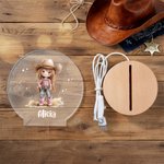 Luz nocturna LED personalizada de vaquerita con nombre y base de madera para decoración de habitación regalo de cumpleaños o Navidad para niñas