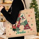 Sac en toile de jute personnalisé avec nom Noël Utilisation quotidienne Cadeau pour la famille Amis