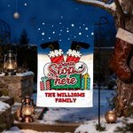 Gepersonaliseerde Kerstman Stop Hier Schoorsteen Kerstman Tuinvlag met Tekst Yard Porch Decor Kerstcadeau voor familie tuinliefhebbers