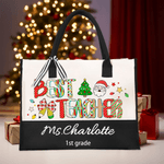 Personalized Best Teacher Cute Christmas Letter Large Cotton and Linen Tote Bag with Name and Text Christmas Gift for Teacher
