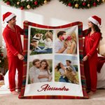 Personalised 3-9 Photos Collage Super Soft Blanket with Text Home Decor Christmas Gift for Family Friends