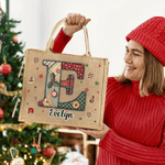 Personalized Christmas Tree Snowflake Initial Jute Tote Bag with Name Christmas Daily Use Gift for Kids Women
