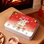 Personalized 1-8 Gingerbread Men House Pattern Biscuit Tin Storage Box with Text Title and Names Christmas Gift for Kids Family Friends