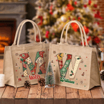 Personalized Christmas Tree Snowflake Initial Jute Tote Bag with Name Christmas Daily Use Gift for Kids Women