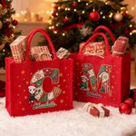 Chapeau de Père Noël Personnalisé Initiale Personnage Cartoon Rouge Grand Sac Fourre-tout en jute avec Nom Utilisation quotidienne Cadeau de Noël pour la Famille Les Amis