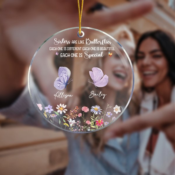 Personalised Colourful Flower 2-10 Butterflies Design Clear Acrylic Ornament with Names Tree Decor Christmas Gift for Sisters Besties