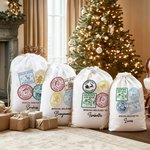 Personalized Christmas Stamp Special Delivery Drawstring Canvas Gift Bag with Name Christmas Eve Party Favors for Kids Friends Family