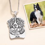 Personalized Engraved Rectangle and Heart Shaped Pet Portrait Photo Necklace with Text Pet Memorial Birthday Gift for Pet Lover Owner