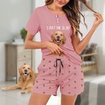 Gepersonaliseerde Grappige Hond Kat Huisdier Gezicht Foto Zachte Dames Pyjamaset met Korte Mouwen en Tekst Verjaardagscadeau Voor Huisdierliefhebbers