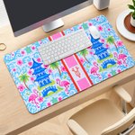 Spersonalizowana podkładka pod mysz Chinoiserie Flamingo Podkładka pod mysz na biurko z inicjałami Akcesoria komputerowe Powrót do szkoły Prezent urodzinowy dla przyjaciół i współpracowników