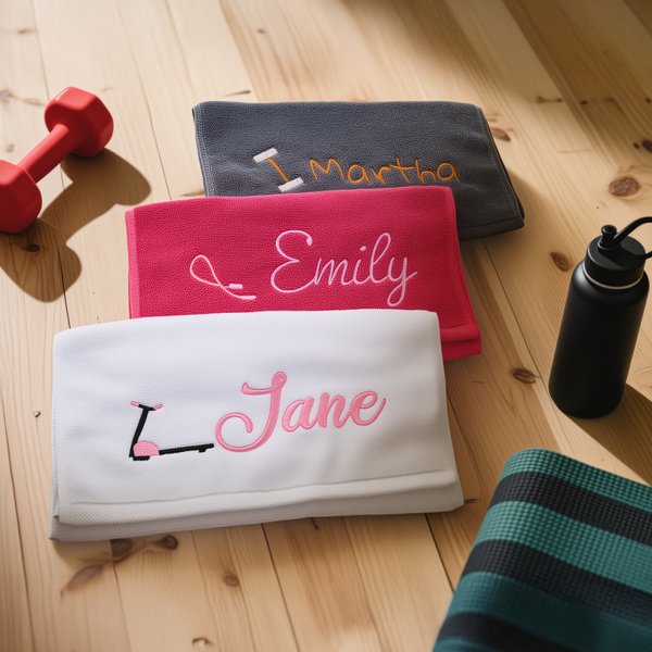 Serviette de Sport en 100 % Coton Personnalisée avec Motif Sportif et Nom Brodés Cadeau Anniversaire pour Passionnés de Fitness