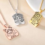 Personalized Engraved Rectangle and Heart Shaped Pet Portrait Photo Necklace with Text Pet Memorial Birthday Gift for Pet Lover Owner