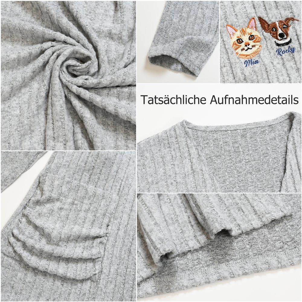 Personalisierte Strickjacke mit Gestickten Haustierfotos und Namen Alltagskleidung Geburtstagsgeschenk für Tierhalter 8