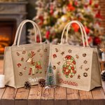 Spersonalizowany patchwork Element Choinka Święty Mikołaj Duża jutowa torba z imieniem Prezent świąteczny dla rodziny Dzieci