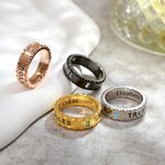 Personalised Geometric Birthstone Design Ring Dainty Jewellery with Engraved Text Daily Wear Birthday Gift for Women Men