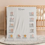 Gepersonaliseerd Schattige Dieren Maandelijks Mijlpaaldeken met Naam Fotoaccessoire Verjaardag Babyshower Cadeau voor Pasgeborenen