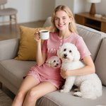 Gepersonaliseerde Grappige Hond Kat Huisdier Gezicht Foto Zachte Dames Pyjamaset met Korte Mouwen en Tekst Verjaardagscadeau Voor Huisdierliefhebbers