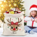 Gepersonaliseerde Rendier Sneeuwvlok Zakjes Trekkoord Traktatiezak met Naam Kerstcadeautje voor Kinderen en Familie