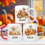 Personlig søt gresskarvalp 11 oz 15 oz keramisk kaffekrus med navn høst Thanksgiving bursdagsgave til hundeelskere eiere