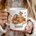 Personlig søt gresskarvalp 11 oz 15 oz keramisk kaffekrus med navn høst Thanksgiving bursdagsgave til hundeelskere eiere