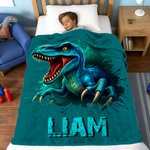 Personalised Dinosaur Throw Blanket with Name | Soft Cozy Fleece for Kids, Boys & Girls | Unique Birthday, Holiday & Dinosaur Lover Gift
