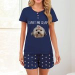Gepersonaliseerde Grappige Hond Kat Huisdier Gezicht Foto Zachte Dames Pyjamaset met Korte Mouwen en Tekst Verjaardagscadeau Voor Huisdierliefhebbers