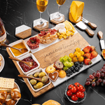 Personalised Engraved Name Date Acacia Marble 11 Pcs Chopping Board Coaster Set with Ceramic Bowl Wooden Spoon Housewarming Gift for Family Friend