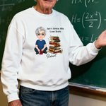 Personalized Cartoon Reading Character Stacked Books Soft T-shirt Sweatshirt Hoodie with Name and Title Book Club Family Gift for Adults Kids