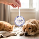 Personlig Toile De Jouy 1-7 Line Art Dogs Cats julepynt med navn Julegave til minne om bursdag til kjæledyrseiere