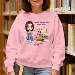 Personalized Cartoon Reading Character Stacked Books Soft T-shirt Sweatshirt Hoodie with Name and Title Book Club Family Gift for Adults Kids