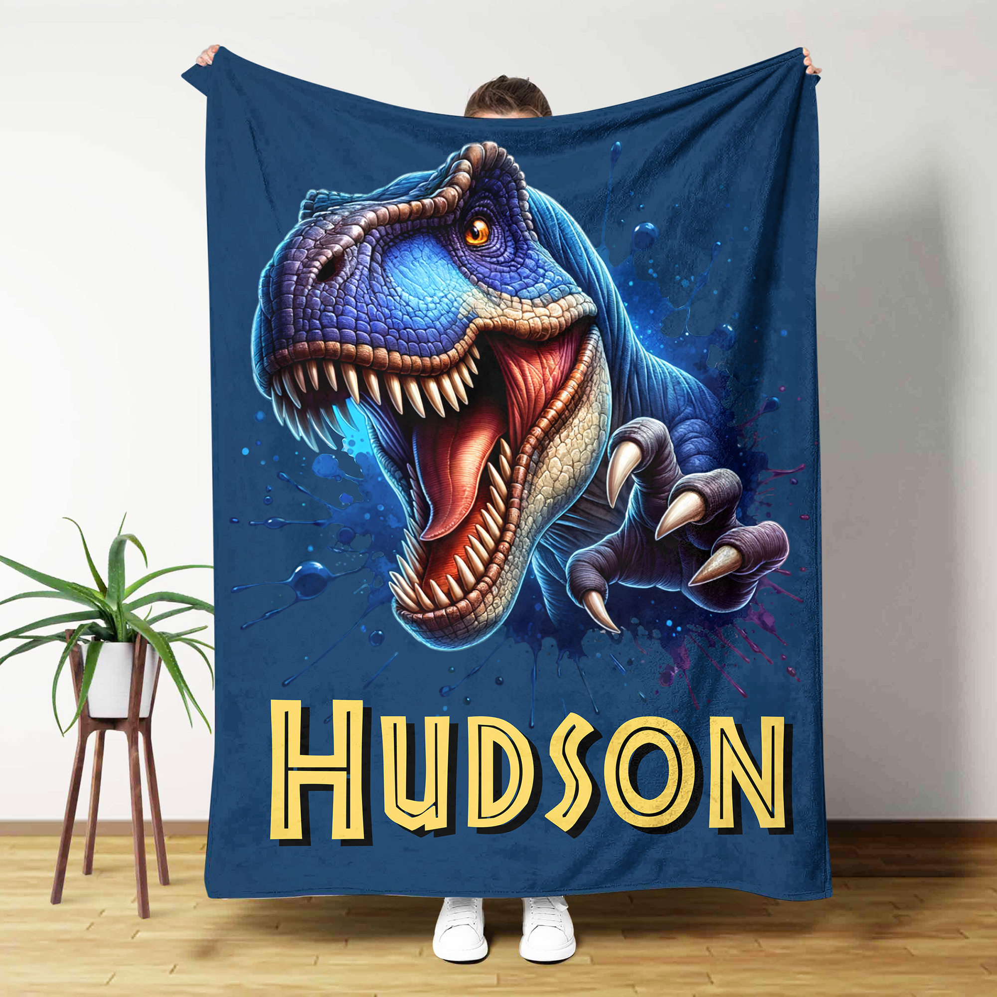 Personalisierte Dinosaurier Decke mit Namen Weiche Wohndecke Haus Deko Geburtstag Geschenk für Jungen Mädchen Dino-Fans